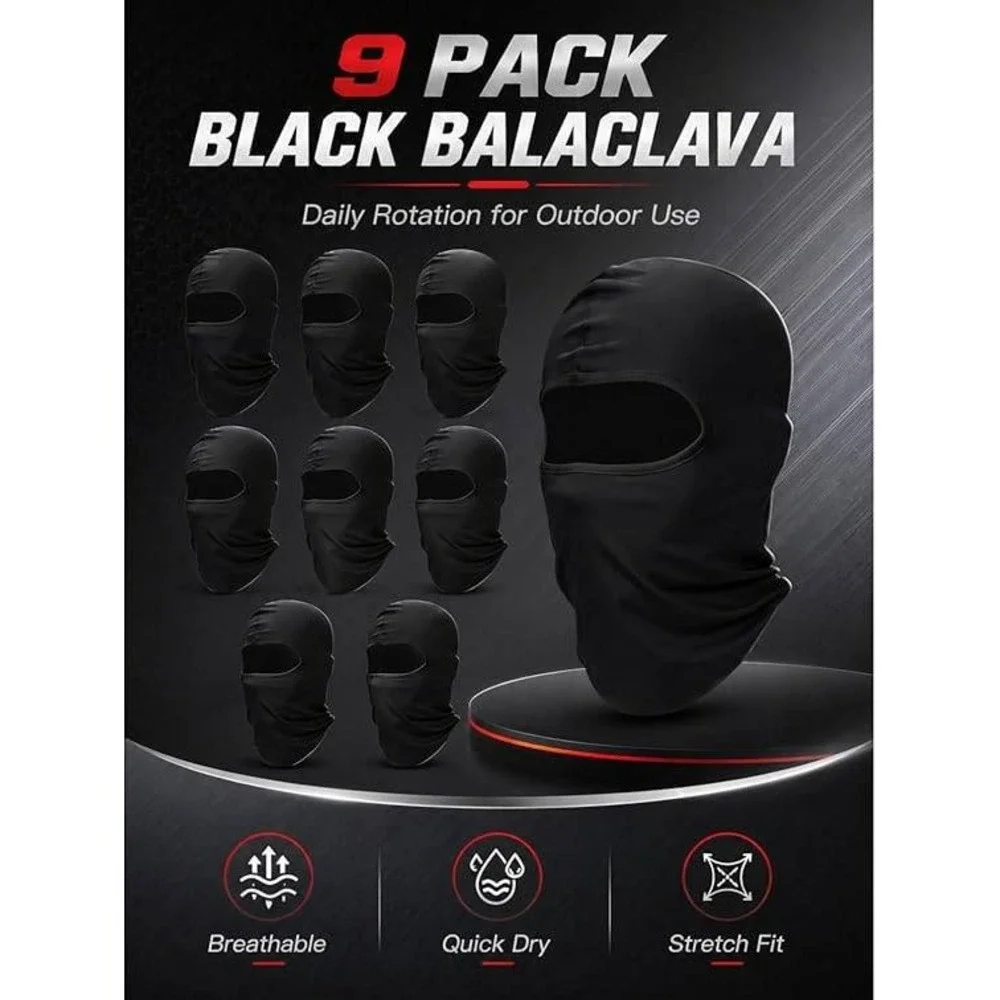 Set of 9 SATINIOR Men's Black Balaclava Full Face Ski Mask Breathable Winter